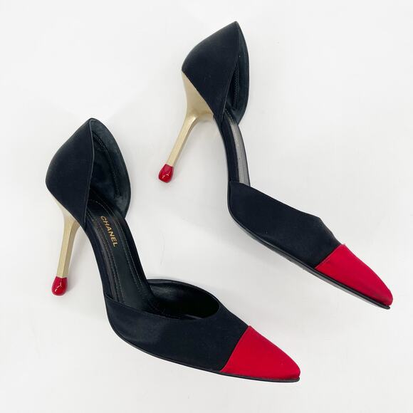 Vintage Chanel Karl Lagerfeld Era y2k Black Red Cap Toe Matchstick Heels EU 40 - Picture 6 of 16